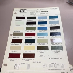 1970 LINCOLN PAINT CHIP SHEET R-M INMONT CHART CODE MARK III THUNDERBIRD - Bild 1 von 2