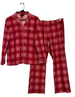 Nautica Flannel Pink & Red Plaid Pajama Set Women’s Sz M - Image 1 of 3