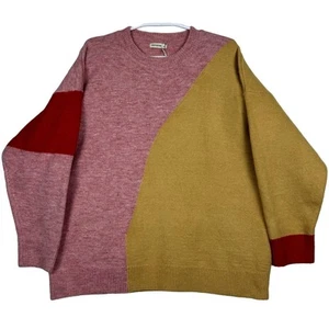 Women's ANDTHEWHY Color Block Long Sleeve Pullover Crewneck Casual Sweater M/L - Picture 1 of 8