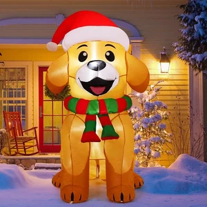 5 FT Christmas Inflatables Dog Outdoor Yard Decorations Xmas Blow Up Golden R... - Picture 1 of 6