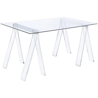 Escritorio Coaster Amaturo contemporáneo rectangular con tapa de vidrio transparente Foto 1 de 4