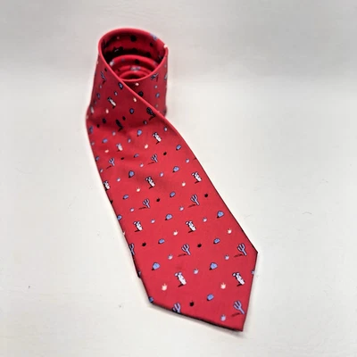 Pineda Covalin Red Silk Tie Mexican Desert Print Mexico Self Tipped Luxury - Image 1 of 4