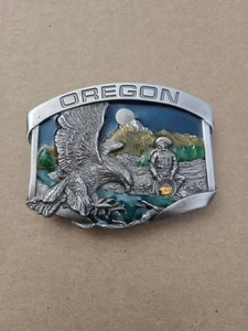 Fibbia cintura Oregon Gold Miner 1984 Syskyue L-23 USA Eagle vero oro - Foto 1 di 7
