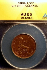 1884 ANACS AU55 Details Great Britain Victoria Half Penny!! E0896 - Picture 1 of 2