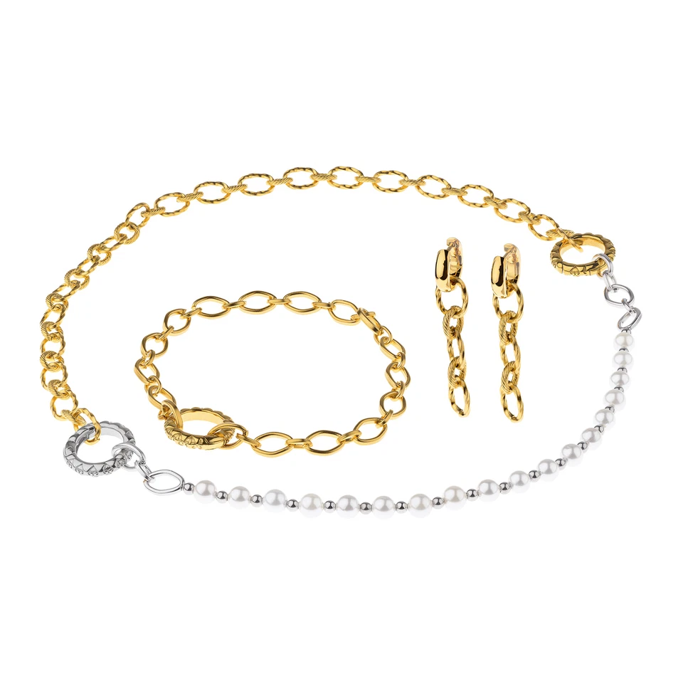 Schmuckset Ernstes Design S005 Kunstperlen Edelstahl Armband, Ohrringe, Kettenst - Bild 1 von 4