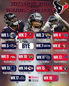 HOUSTON TEXANS 2025 NFL Football Schedule FRIDGE MAGNET 8" x 10" - Picture 1 of 1
