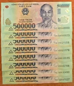 Vietnamese Dong 5 Million (10 x 500000 Note #1 ) Vietnam 500,000 UV Pass VND - Picture 1 of 3