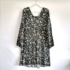 NWT Old Navy Womens Black Disty Floral Print Smocked Fit & Flare Dress Size XL - Picture 1 of 6