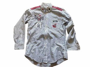 Career Club Vintage Men 15.5 Shirt Long Sleeve Striped USA Navy Sequin RARE - Picture 1 of 12