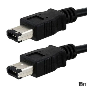 15FT Firewire 400 6 Pin Male to Male IEEE 1394 iLINK Cable Cord PC Mac Black - Picture 1 of 2