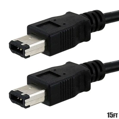 15FT Firewire 400 6 Pin Male to Male IEEE 1394 iLINK Cable Cord PC Mac Black - Image 1 of 2