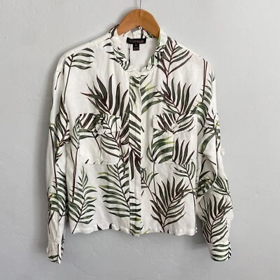 Renuar Cream Print Jacket Women Size Medium White Palm Leaves Linen New - Image 1 of 4