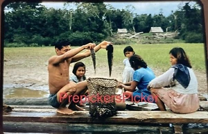 Original Vintage Photo Slide Iquitos Peru Peruvians 1950s Red Border Fishing - Picture 1 of 1