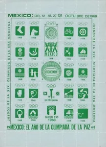 F-EX15643 GIOCHI OLIMPICI MESSICO 1968 FOGLIO VERDE CENERENTOLA CARTA BLU SENZA GOMMA. - Foto 1 di 1
