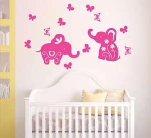 Baby elephants & Butterflies removable wall stickers for Nursery or kids room - Picture 1 of 9