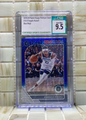 D'Angelo Russell Panini Hoops Premium Stock Blue Mojo CSG  10 (POP 1)  - Image 1 of 4