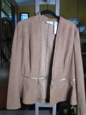 OFERTA Chaqueta Blazer Chico's 1/Pequeña Imitación Gamuza Detalle Cremallera Abierta Foto 1 de 3