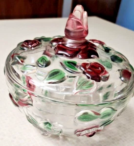 Mikasa Rose Garten Fußschüssel Deckel Schüssel Facettiert Glas Süßigkeiten Glas Deutschland - Bild 1 von 7