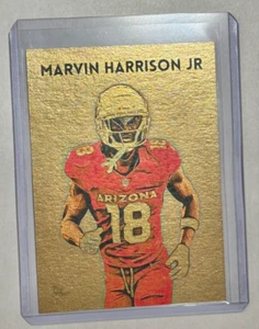 Marvin Harrison Jr. Gold Plated Artist Signed Arizona Cardinals Trading Card 1/1 - Picture 1 of 2