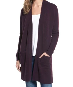 Halogen NWT Size XS Long Cardigan Burgundy Stem Cashmere Wool Blend $199 SW3 - Picture 1 of 4