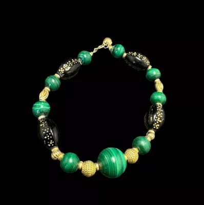 Pulsera firmada 14k O malaquita múltiples piedras preciosas con cuentas 7 3/4 pulgadas  Foto 1 de 4