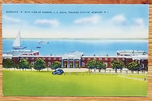 Barracks B U.S. Naval Training Station Rhode Island RI Postcard PC 1930s Berger - Picture 1 of 1