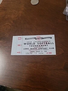 Nice Vintage Aug 31 1958 World Softball Championship Tournament Ticket Stub - Picture 1 of 2