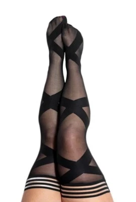 ❣️KIX'IES❣️JACKIE Ballet Negro Semi Transparente Muslo Highs Foto 1 de 4