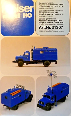 Preiser H0 31307 Generatorwagen THW Magirus Mercur 129D 10 A Kit Nuovo IN Conf - Immagine 1 di 2