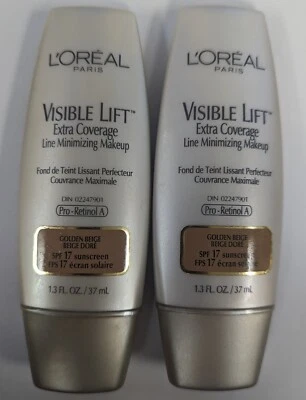 LOT OF 2 LOREAL VISIBLE LIFT LIN MINIMIZING MAKEUP GOLDEN BEIGE 1.3OZ  **RARE** - Image 1 of 2