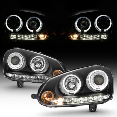 Black 2006-2009 VW GTI Jetta Rabbit LED Halo Projector Headlights w/ DRL Lights - Image 1 of 4