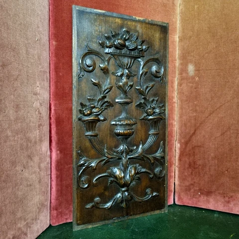 Scroll leaf cornucopia wood carving panel - Antique French architectural salvage Cover