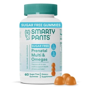 SmartyPants Prenatal Gummies Omega 3 Vitamin D3 C B12 60 Count Sugar Free - Picture 1 of 8