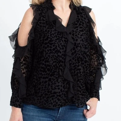 Blusa Parker Terciopelo Estampado Guepardo Hombro Frío Volantes Talla XS Foto 1 de 4