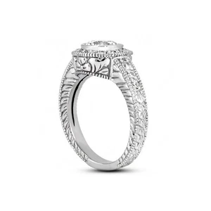 2 1/2ct G SI2 Round Natural Certified Diamonds 14k  Vintage Style Accent Ring - Picture 1 of 3