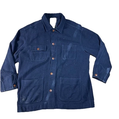 Vintage 90s Banana Republic Mens Large Wool Blend Barn Chore Jacket Navy Blue - Image 1 of 4