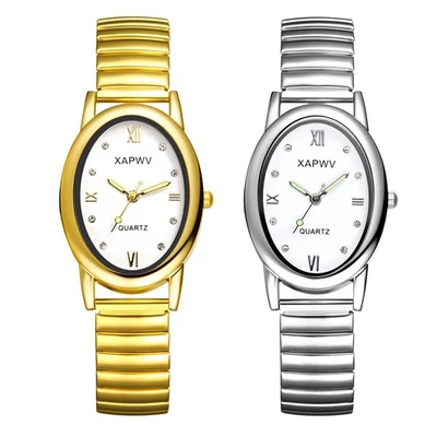 女士椭圆形弹性罗马数字腕表不锈钢表带夜光 — 第 1/3 张图片