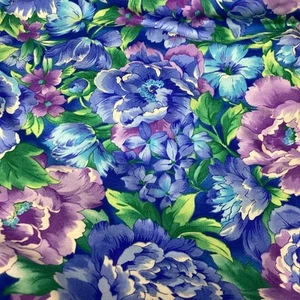 New fabric, 10 Yds & 25 Inches By 43 In. Wide, Blue/ Purple Flowers Kimiko’s - Picture 1 of 7
