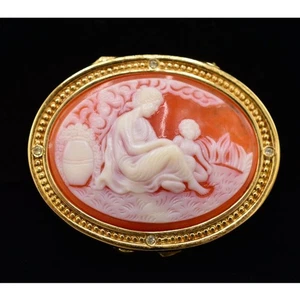Estee Lauder EMPTY Compact Solid Perfume Enamel Gold Cameo Mother Child Rare - Picture 1 of 12