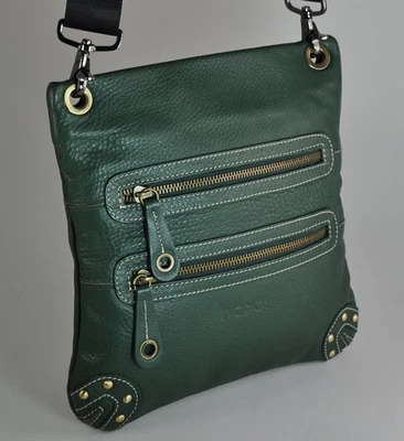 Bandolera de cuero italiano verde bosque | plana, lista para viajar Foto 1 de 4