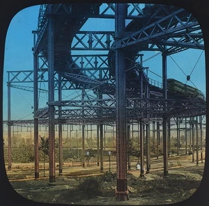 Photo NEW YORK ELEVATED RAILWAY C1890 TINTED Magic Lantern Slide USA GILDED AGE - Picture 1 of 5