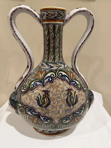 Ceramica Portugal Hand Painted Vase Funky Ceramic Portuguese W/ Face Ceramicas - Picture 1 of 7