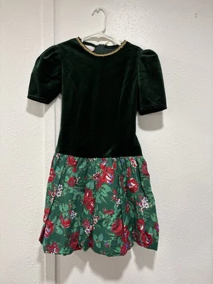 Vestido Cottagecore Vintage Picture Perfect Niñas Terciopelo y Floral Talla 8 Verde Foto 1 de 4
