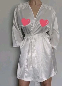 Vtg Oscar De La Renta White Liquid Satin Embroidered Beads Wrap Bride Robe! XL - Picture 1 of 7