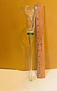 Vtg Art Glass Long Stem Candle Holders Green & Clear Stem Art Deco 11" H - Picture 1 of 6