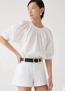 J.Crew S SMALL Smock-Neck Puff-Sleeve Top, White Blouse Cotton Poplin Loose NWT - Picture 1 of 5