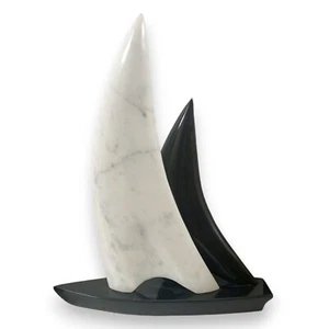 Table Sculpture In White And Black Marble Home Decor Craft H 36Cm - Picture 1 of 1