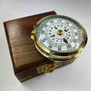 Antique Brass Floating Dial Compass Nautical With Wood Box - Picture 1 of 6