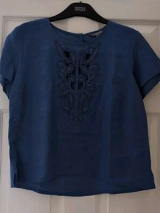 M&S Woman Pure Linen Real Blue Tunic Top Size 12 - Picture 1 of 4
