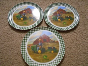 Set of 3 Gibson Everyday John Deere 8" Plastic Plate Kids Melamine Boy & Puppies - Picture 1 of 3
